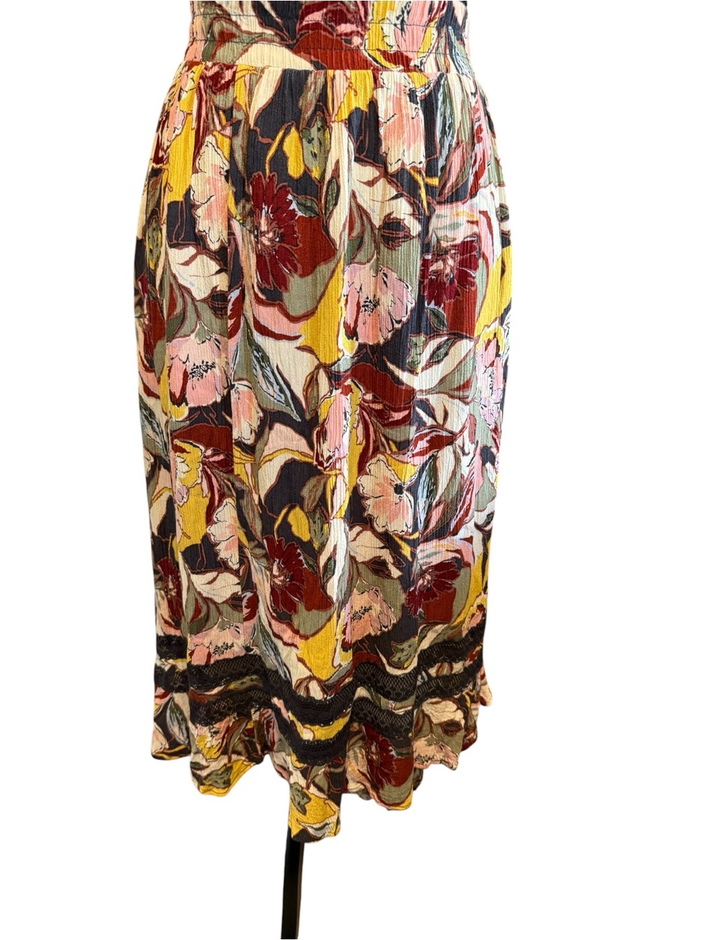 Torrid 2X Floral Crinkle Gauze Hi Low Maxi Skirt Lace Boho - Picture 2 of 7